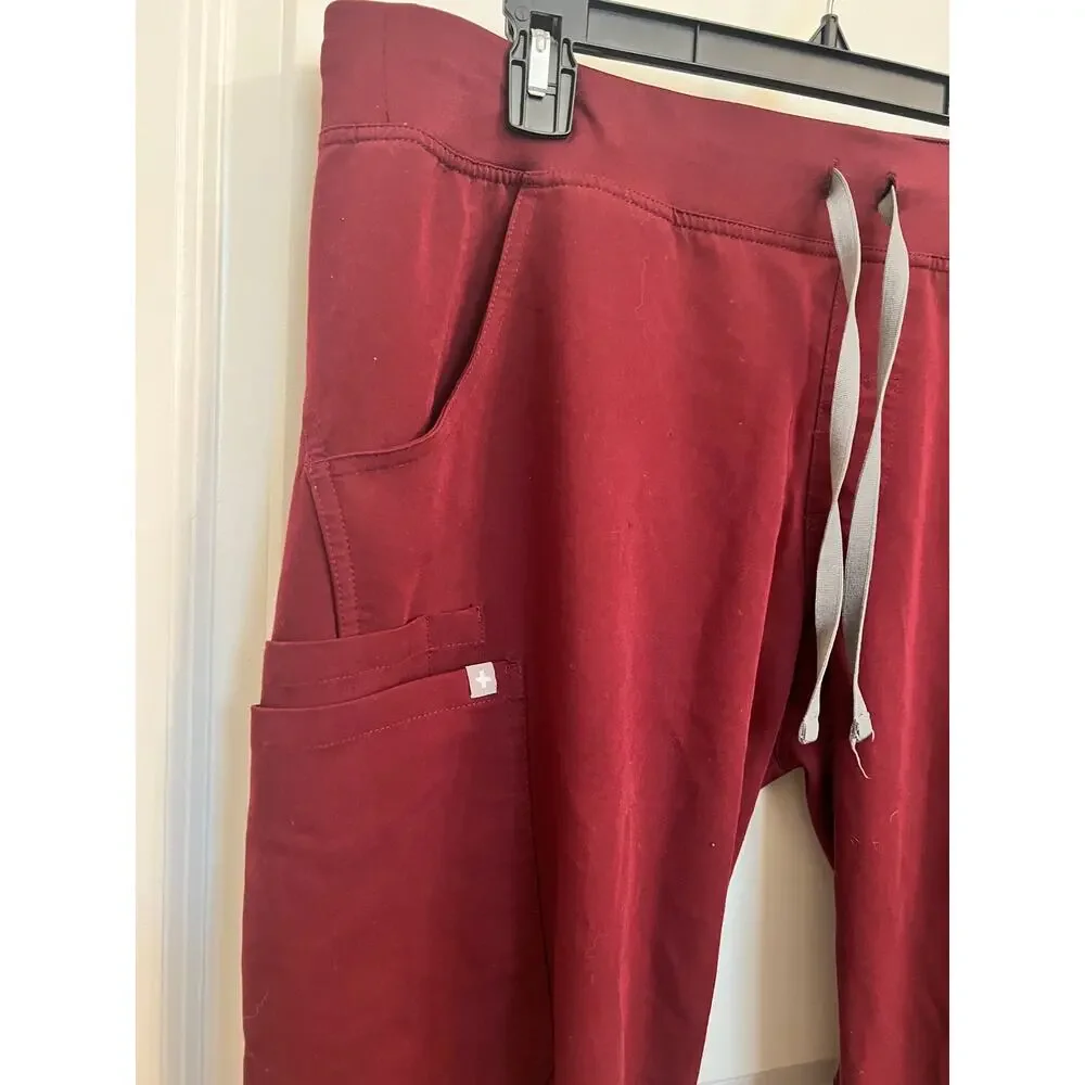 Figs Cairo Cargo Scrub Pants Burgundy Men's XL Elastic Waist Straight Medical